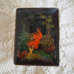 Vintage Russian Lacquer Box Palekh Miniature Box Hand Painted Signed Smirnov 1964