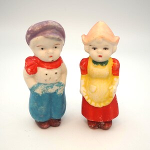 Vintage Bisque Penny Dolls Dutch Boy and Girl Marked Japan