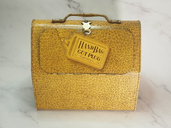 tobacco hand luggage Vintage Handbag Tobacco Tin: Larus and Bro Co. Advertising Collectible