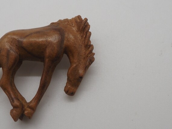 Vintage Hand Carved Wood Bucking Horse Brooch Woo… - image 5