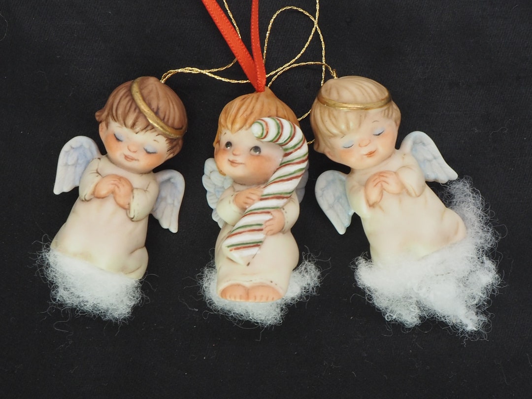 Vintage Angel Ornaments Christmas Angle on a Cloud C. b Set of Three