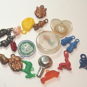 Vintage Cracker Jack Charms Prizes Metal Tone and Plastic Sold Separately Tiny Charms Kitschy Charms