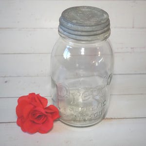 Vintage glazen Presto Supreme Mason inblikken pot zink deksel boerderij keuken Illinois glas