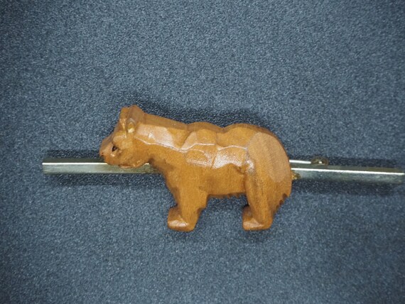 Vintage Carved Wood Bear Pin Brooch - image 3