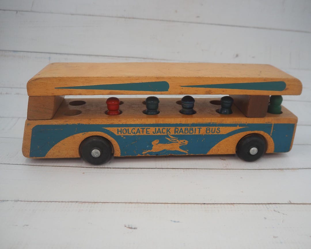 Vintage Holgate Wood Jack Rabbit Bus and Five Peg People - Etsy