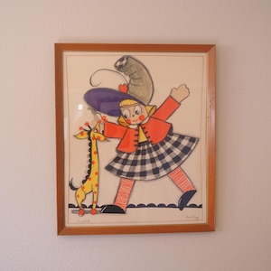 Vintage Ava Avery Fernekes Original Watercolor Set of Two Framed Pictures  Amybelle and Ambrose