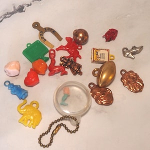 Vintage Cracker Jack Charms Prizes Metal Tone and Plastic Sold Separately Tiny Charms Kitschy Charms