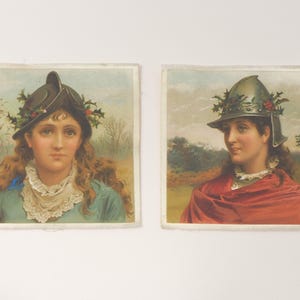 Antique Lithograph on Linen Warrior Woman with Helmet Two Available