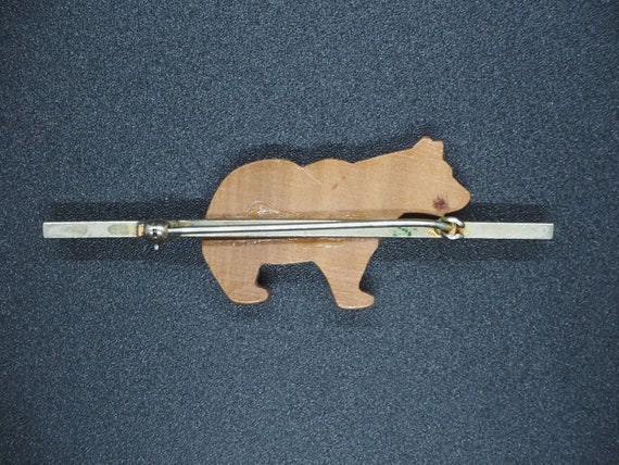Vintage Carved Wood Bear Pin Brooch - image 2