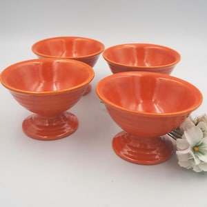 MCM Bauer Ringware Pottery Sherbet Bowls Set of 4 Orange Red 1930&#39;s
