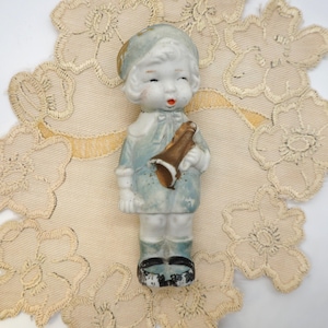 Vintage Penny Doll Rare Boy with  Trumpet Frozen Charlotte made in Japan Marked S32