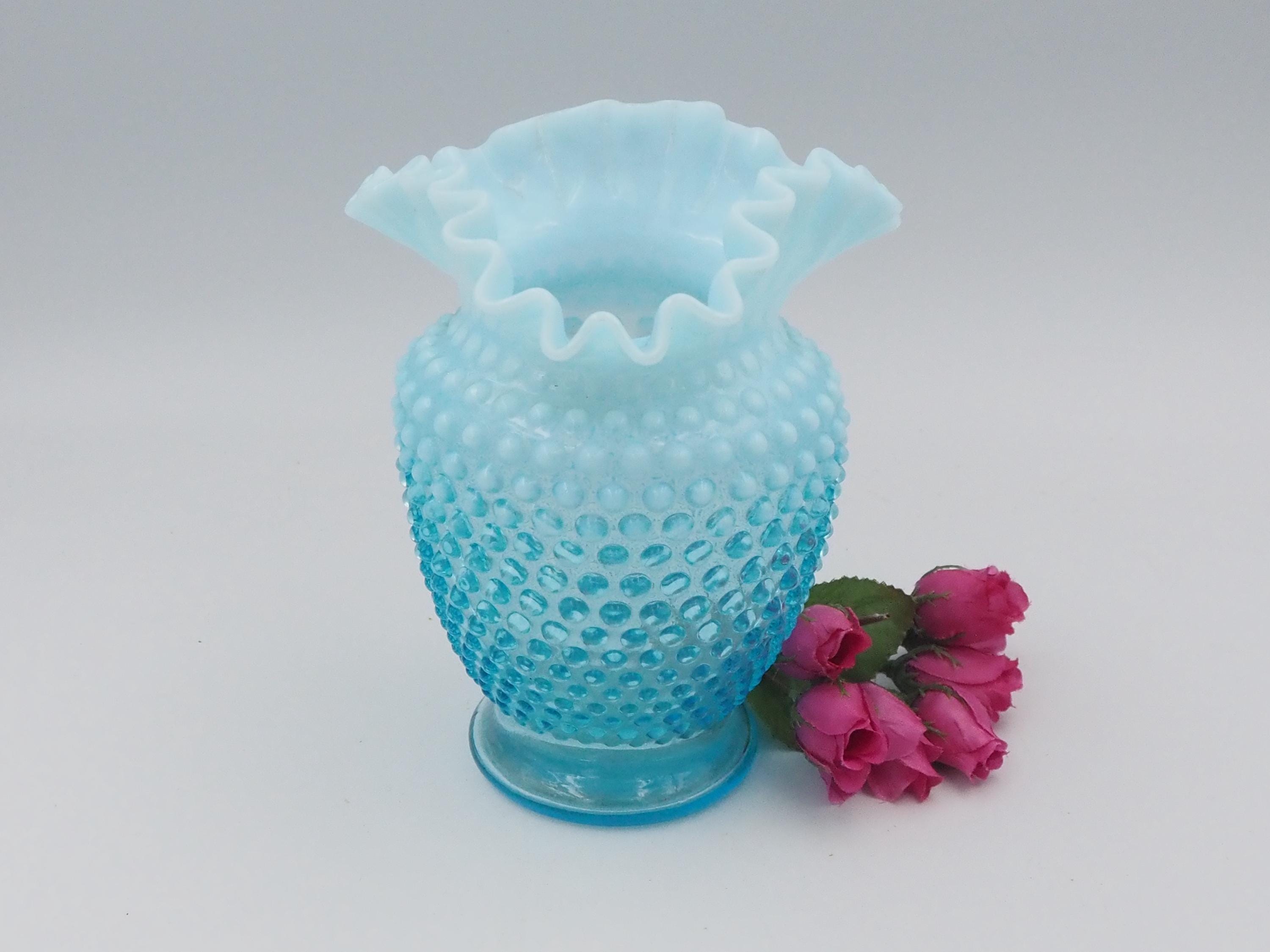 Fenton Blue Opalescent Hobnail Ruffle Double Crimp Edge Vase - Etsy