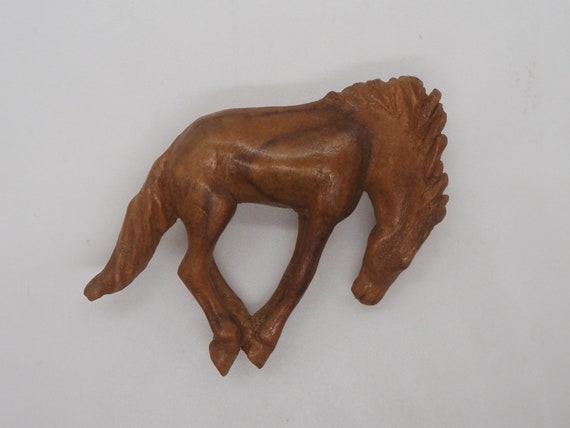 Vintage Hand Carved Wood Bucking Horse Brooch Woo… - image 2