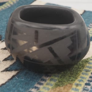 Vintage Santa Clara Signed Pot Black on Black Pottery Genevieve Suazo