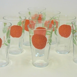 Vintage Orange Juice Glasses: Set of 9, 1960s Fruit Tumblers