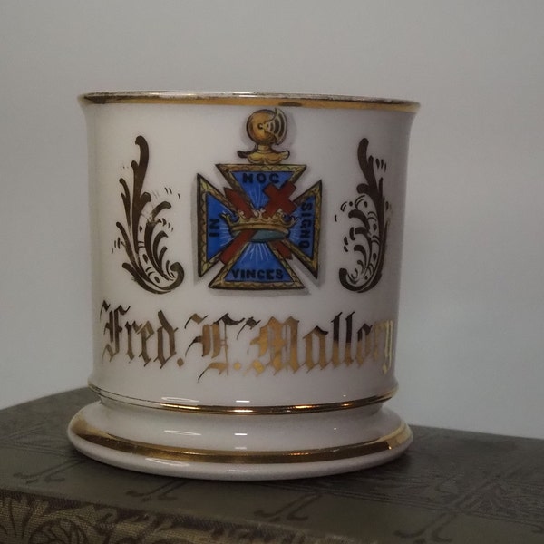 Vintage Shaving Mug " In Hoc Signo Vinces"  Knights Templar Symbol Fred Mallory