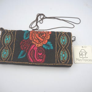 "Vintage Mary Frances ""Frida's Flowers"" Perlen Geldbörse nie benutzt."
