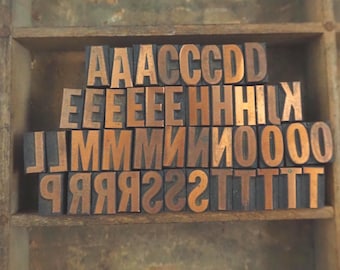 Vintage Copper on Wood Letterpress Letters Uppercase Numbers Punctuation Metal Print Letters