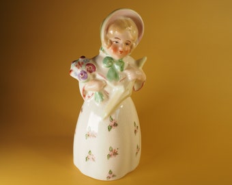 Vintage Porcelain Lady Figurine Bell: Floral Dress, Collectible Decor