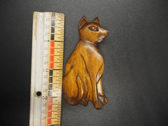 Vintage Wood Cat Pin Mid Century Modern Hand Carv… - image 2