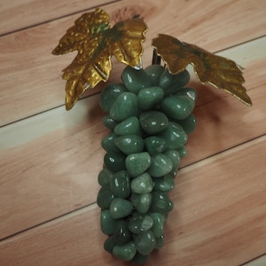Ancienne Grappe De Raisin En Jade Vert Et Métal - Décor Vintage Années MCM - Lot De 5 Pièces - Collection