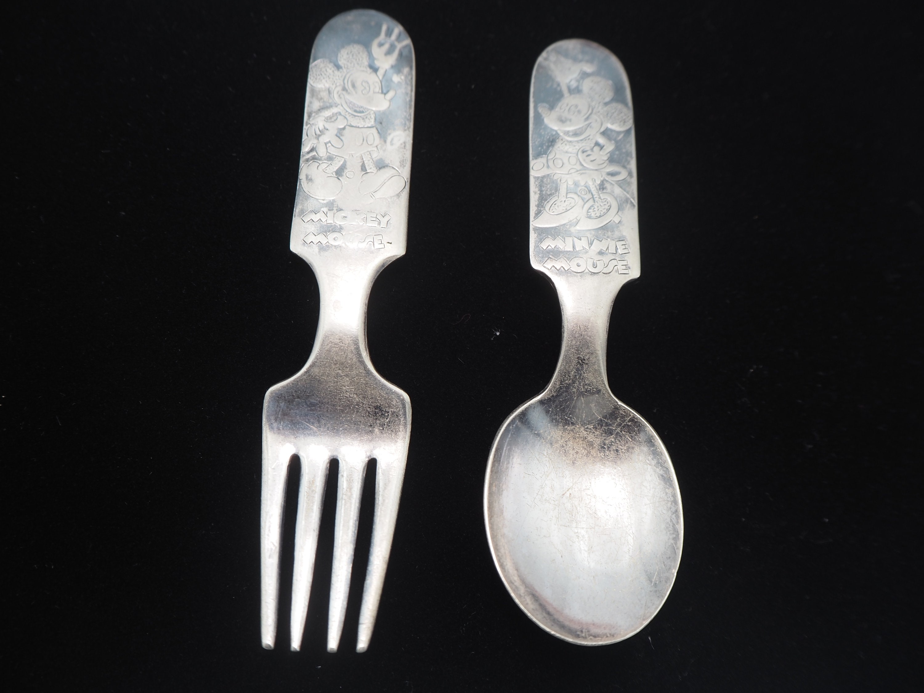 Vintage Mickey and Minnie Mouse Toddler Silverware Walt Disney