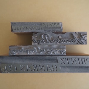 Vintage Metal Letterpress Blocks: Printing Company Advertising, School - Set of 4