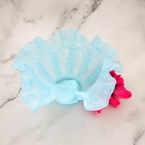 Fenton Blue Opalescent Ruffled Edge Bowl - Etsy