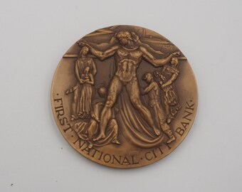 Vintage Bronze Bank Medallion First National City Bank New York