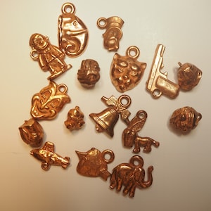 Vintage Cracker Jack Charms: Copper Tone Kitsch Prizes