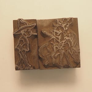 Vintage Metal Letterpress Print Blocks: Cowboy & Sombrero, Set of 2