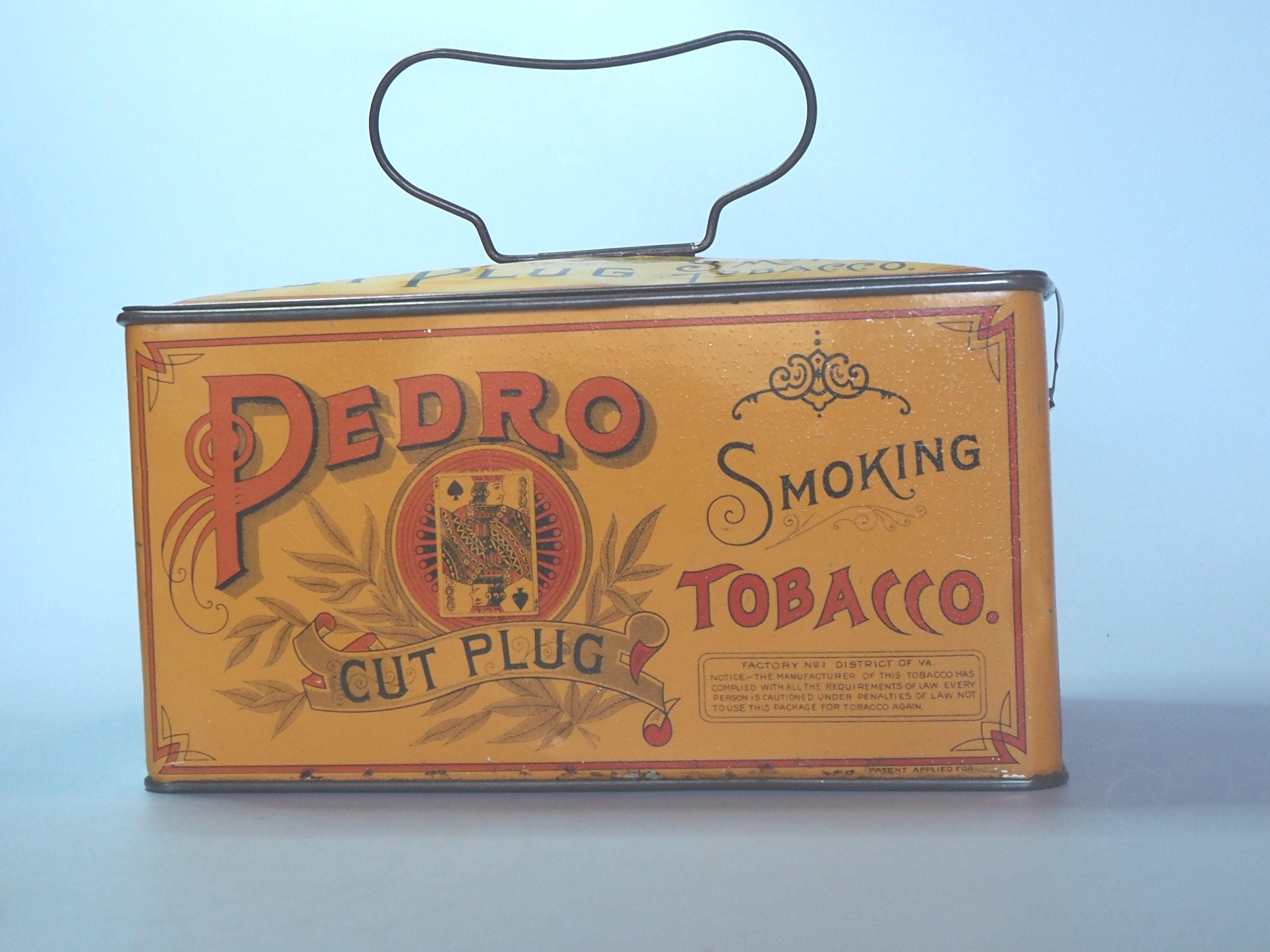 pedro tobacco tin Vintage Pedro Tobacco Tin: Lunch Box Style Handle, Collectible Tobacciana