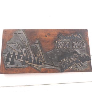 Bloque de impresión vintage &quot;Fiebre del oro de Colorado&quot; Bloque de impresión grande de madera y cobre