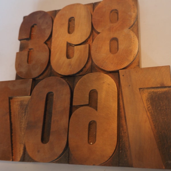 Vintage Wooden Letterpress Numbers Uppercase  Large 3 3/8" Wood Block Print Letters Sold Separately