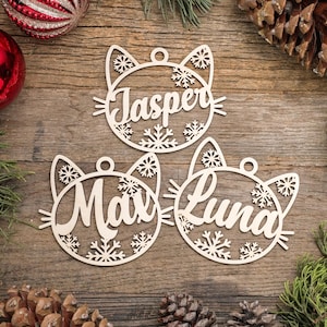 Personalized Cat Christmas Ornament: Laser Cut Wood Pet Name Keepsake Keepsake Holidays Gift