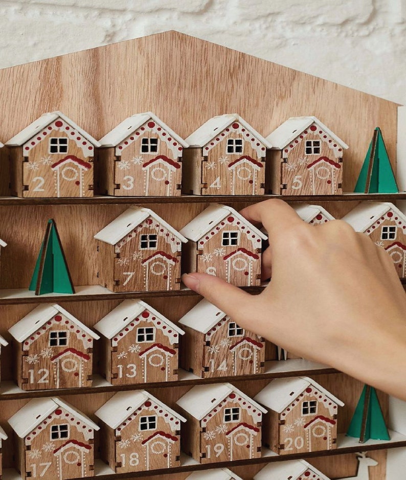 Christmas Advent Calendar Houses, Fill Your Own Wooden Countdown to Christmas, Reusable Advent Calendar image 7