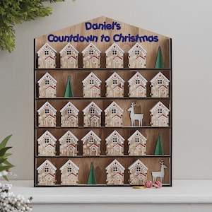 Christmas Advent Calendar Houses, Fill Your Own Wooden Countdown to Christmas, Reusable Advent Calendar image 4