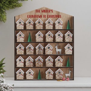 Christmas Advent Calendar Houses, Fill Your Own Wooden Countdown to Christmas, Reusable Advent Calendar image 3