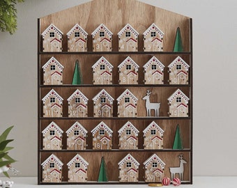 Christmas Advent Calendar Houses, Fill Your Own Wooden Countdown to Christmas, Reusable Advent Calendar