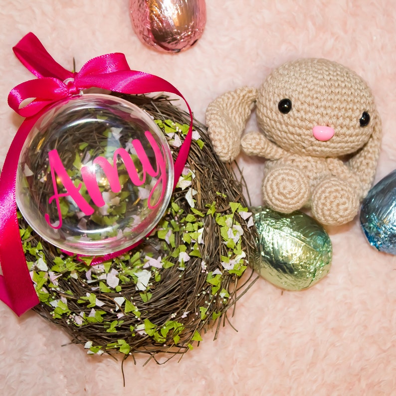 Custom Easter Bauble with Bunny Amigurumi Personalized Bauble Custom Easter Bauble