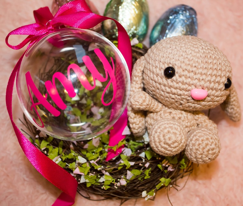 Custom Easter Bauble with Bunny Amigurumi Personalized Bauble Custom Easter Bauble