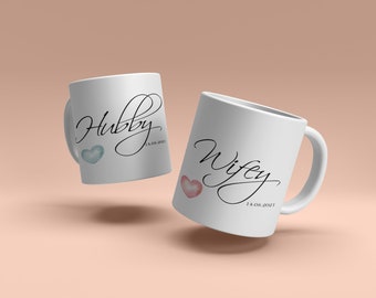 Wifey & Hubby, Couple Mug Set, Engagement Mug Set, His and Hers Mug Set