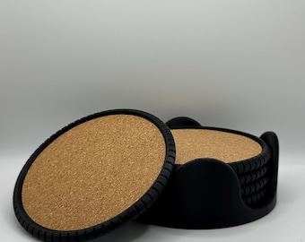 3D Printed Cork Coaster Set with Holder - Modern Drink Coasters