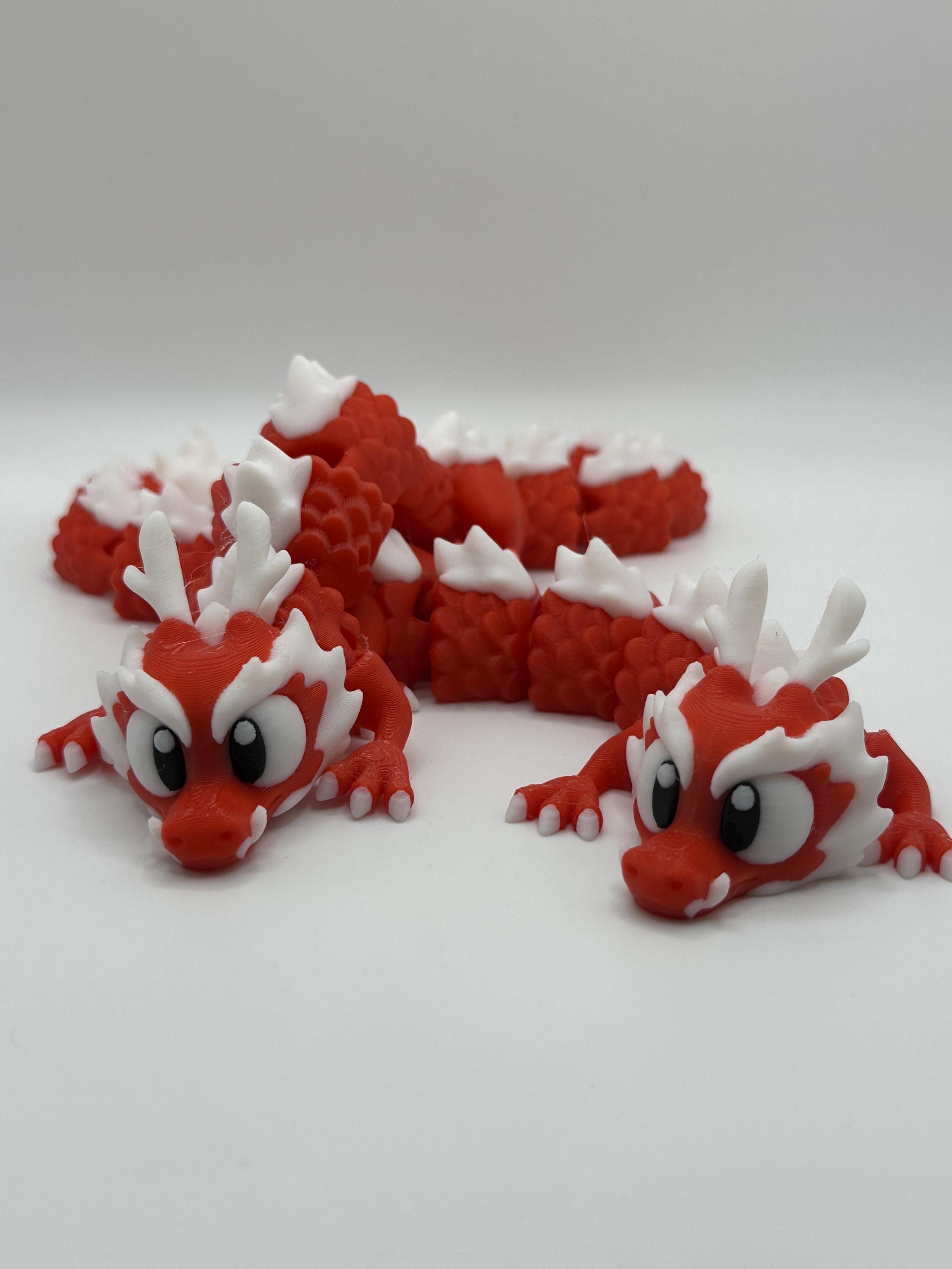 Majestic 3D Printed Articulated Dragon – Red and White Movable