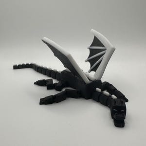 Articulated Ender Dragon Figurine: Black & White 3D Printed Model