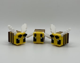 Minecraft-Inspired Articulated Bee – 3D Printed Figure with Moving Wings | Single Bee Display Model