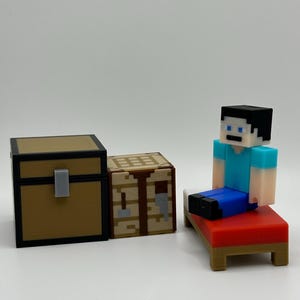 Minecraft-Inspired Steve Pack – Articulated Steve, Bed, Chest & Crafting Table | 3D Printed Display Set