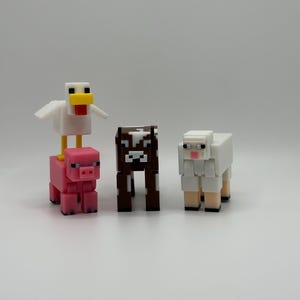 Minecraft-Inspired Farm Animal Pack | 3D Printed Cow, Pig, Sheep & Chicken | Articulated Figures | Gamer Gift Set