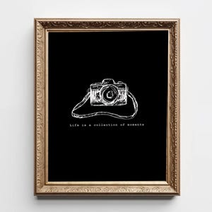 Black Camera Print, Vintage Camera Wall Art, Drawing Sketch Art, Camera Line Printable, Photography Quote Print, Photographer Gift Download