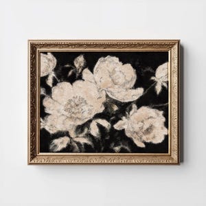 Dunkel launisch Blumen Print, abstraktes florales Kunstwerk, Vintage Blume druckbare, schwarze Zeichnung Pfingstrose Wandkunst, moderne organische Skizze Download